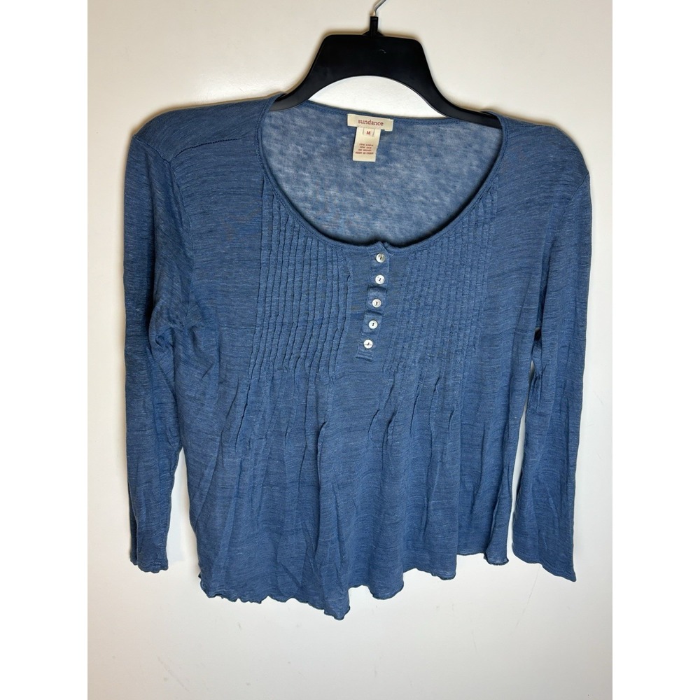Sundance Blue Linen/silk Pintuck Button-Front Top Size M BohoChic